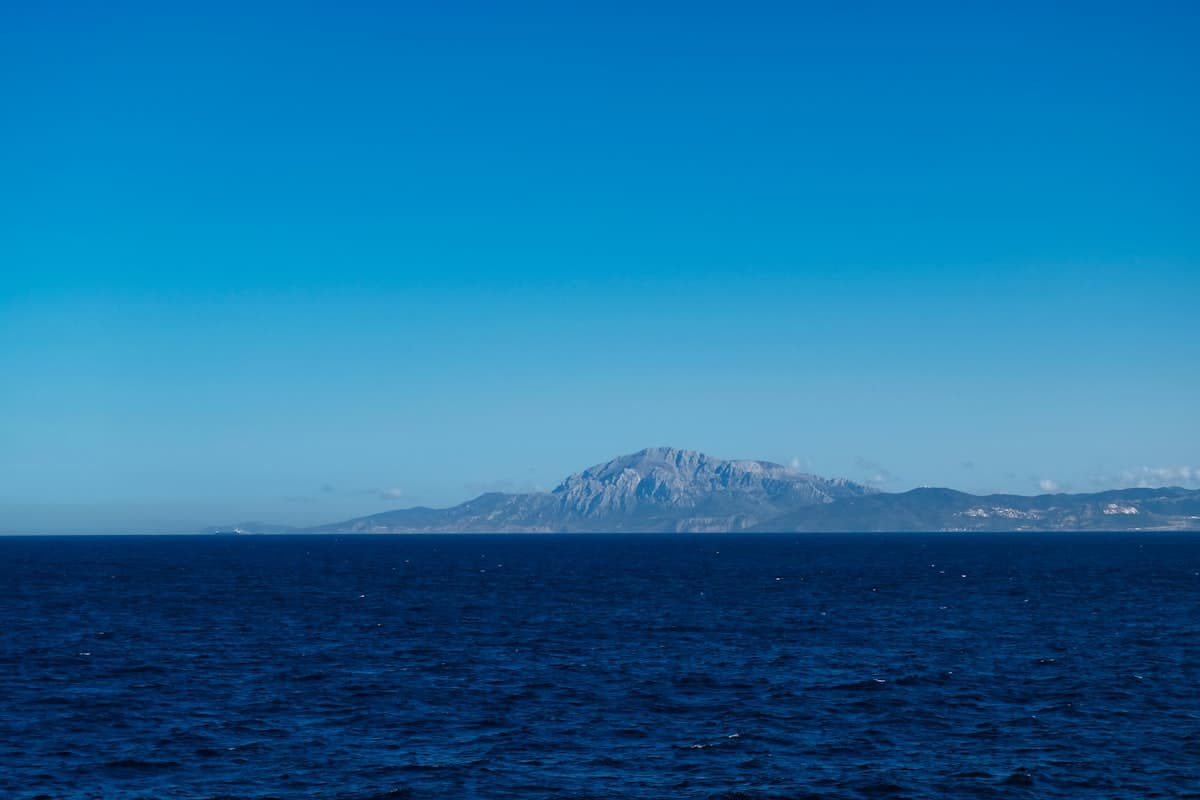The Rock of Gibraltar rising from the sea