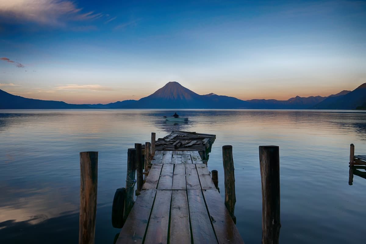 Colourful colonial streets with a volcano backdrop, Guatemala