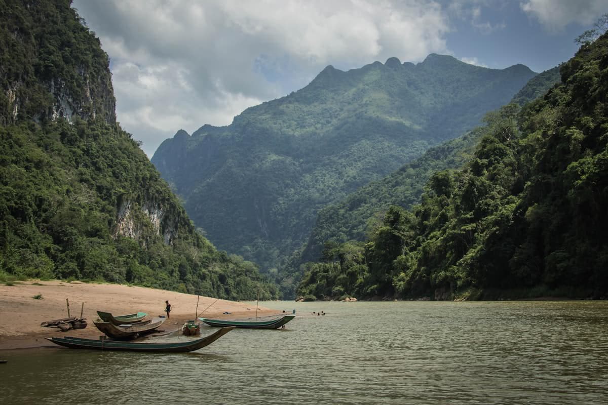 Lush green hills along the Mekong, Laos