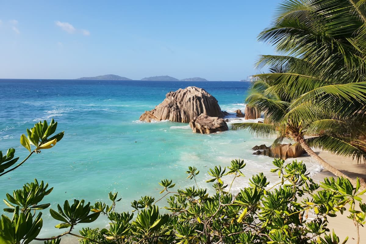 Pristine beach with granite boulders, Seychelles