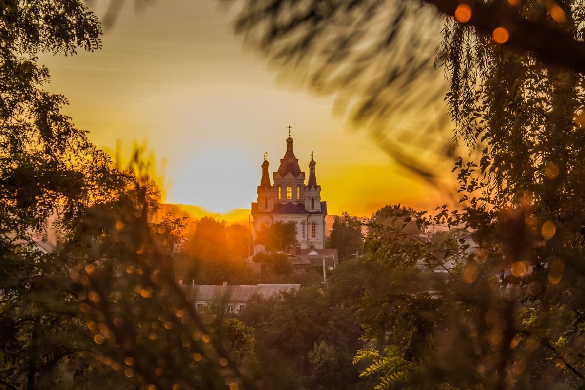 Golden-domed cathedral and historic streets, Ukraine
