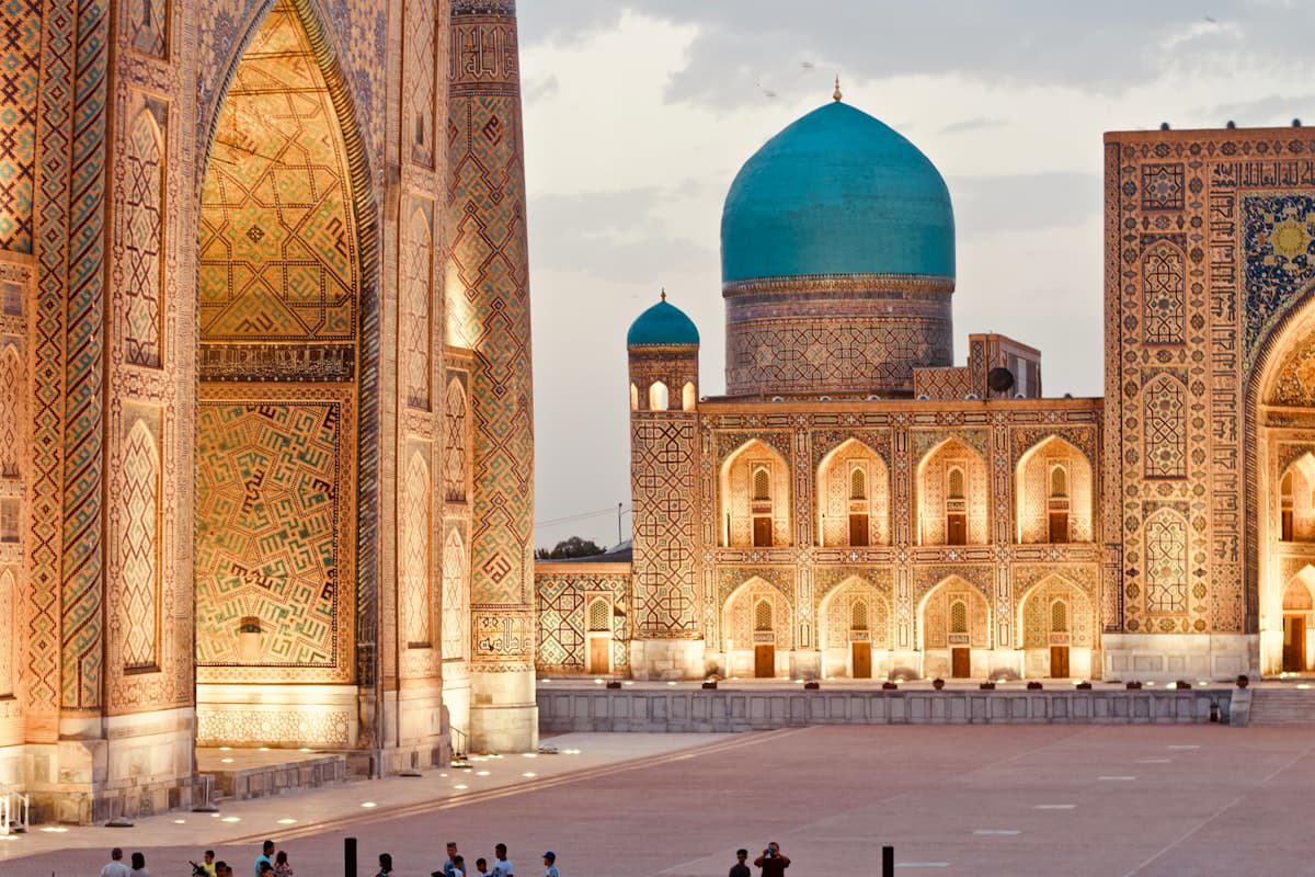 Ornate mosque and madrasah, Uzbekistan
