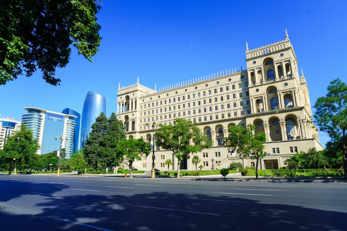 Modern towers and old city, Azerbaijan
