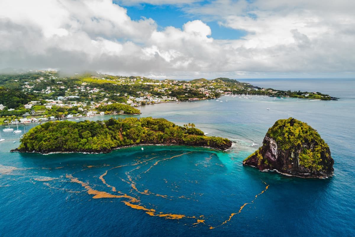 Tropical island coastline, Saint Vincent and the Grenadines