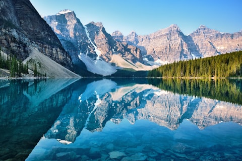 Turquoise lake and snow-capped mountains in Banff National Park, Canada